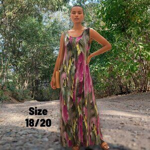 Denim 24/7 Plus Size Tropical Vibrant Floral Crinkle Texture Sleeveless Maxi Dre